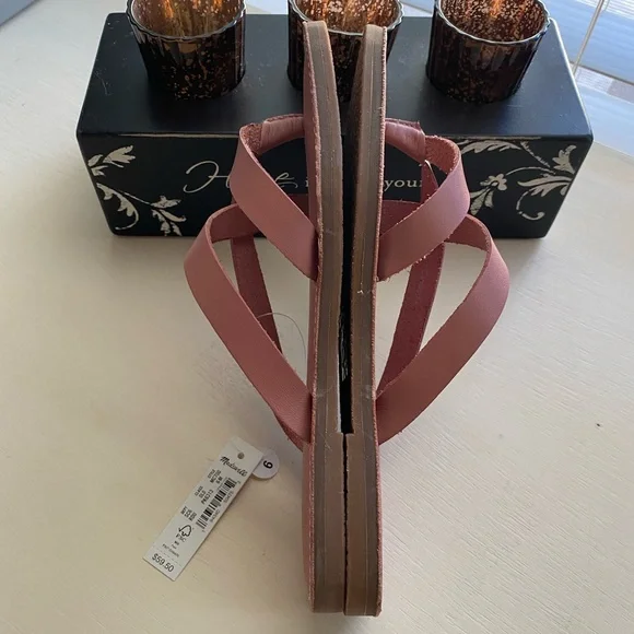 Madewell Rose Leather Boardwalk Crisscross Thong Sandals Size 6 - Picture 3 of 9